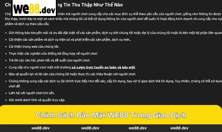 Giao dịch minh bạch và bảo mật với chính sách của WE88