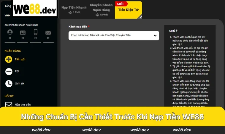 Giao diện đăng ký và xác minh tài khoản tại WE88.