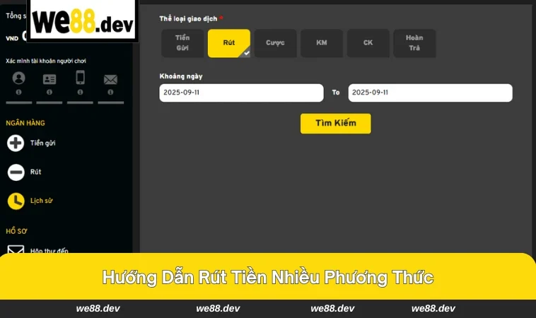 Các phương thức rút tiền được hỗ trợ tại WE88.
